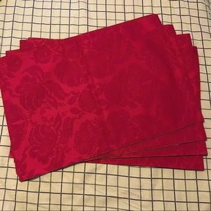 Martha Stewart Collection Set of 4 Cotton Placemats Red Self Floral Print